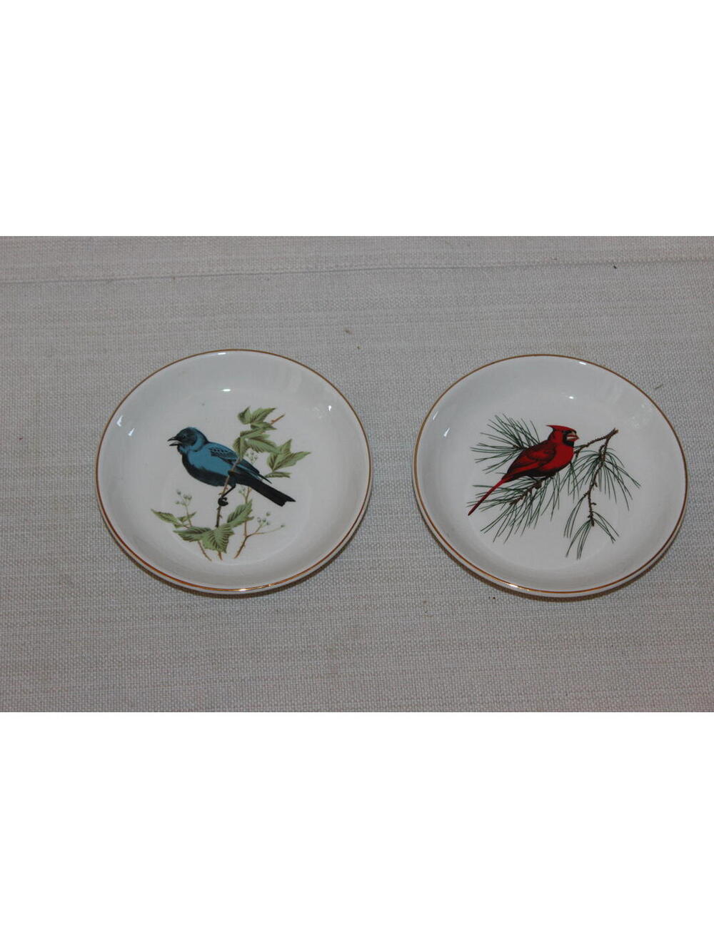 Vintage Crown Staffordshire Bird Butter Plates - Cardinal, Finches
